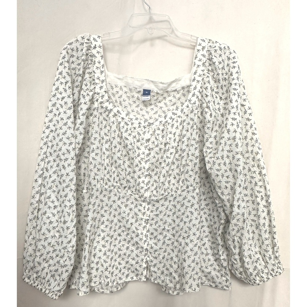 Old Navy Boho Cottagecore Cream Gold Ditsy Floral Square Neck Milkmaid Blouse XL - Picture 2 of 10
